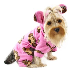 Adorable Silly Monkey Fleece Dog Pajamas/Bodysuit with Hood - Pink - L