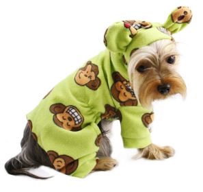 Adorable Silly Monkey Fleece Dog Pajamas/Bodysuit with Hood - Lime - M