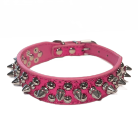 Spiked Studded Leather Dog Collar Rivets Pet Small Large Cat Pit Bull Adjustable (Color: Rose Sparkle, size: L)